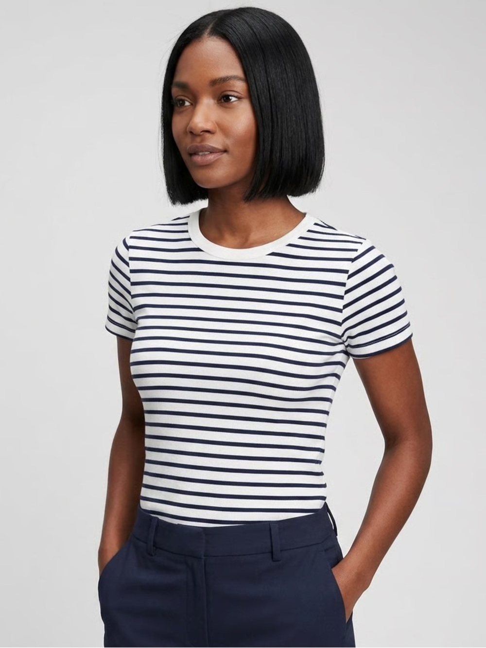 J. CREW | Navy Blue & White Striped Vintage Cotton T-shirt Sz XXS